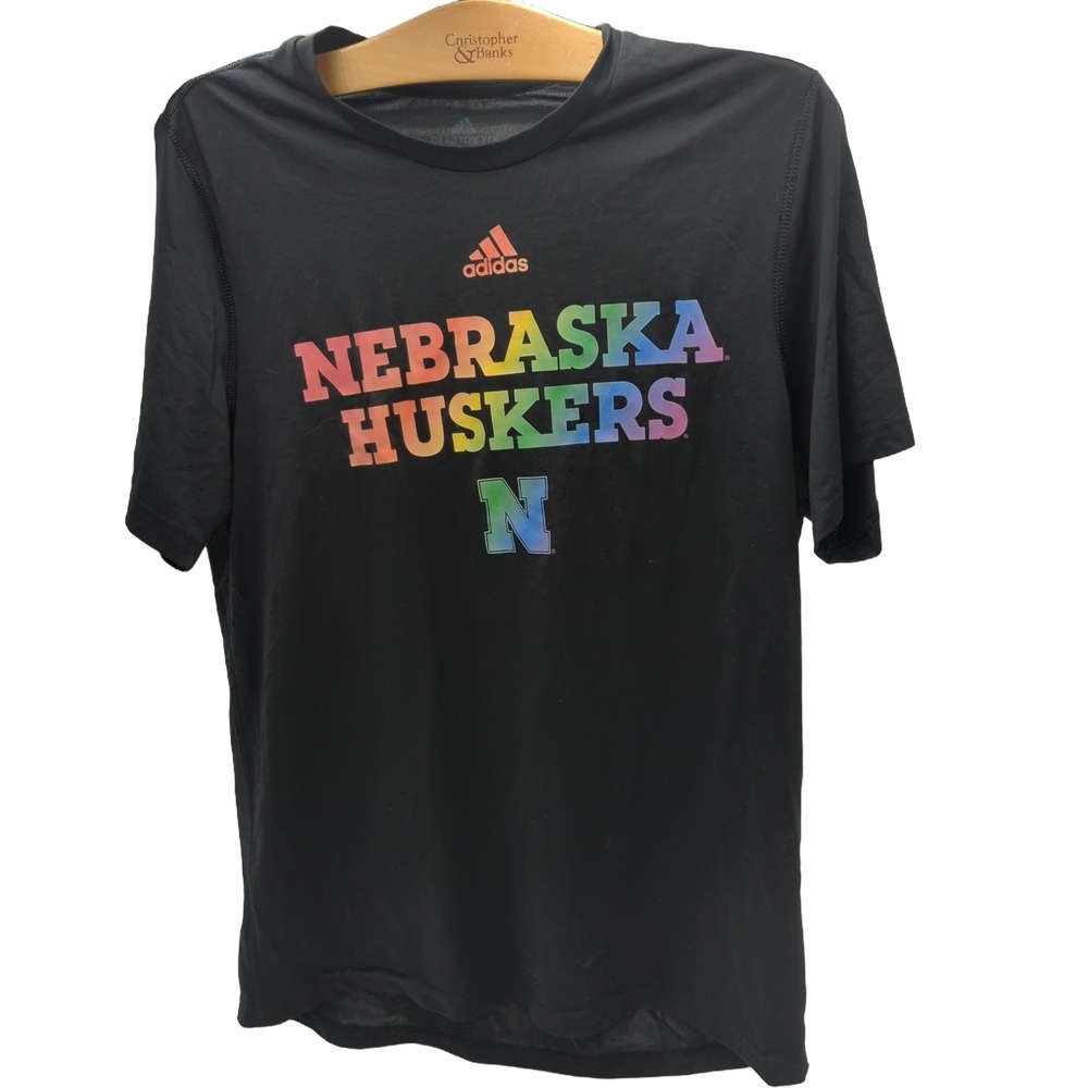 Adidas Nebraska Huskers Creator Tee Mens Medium Black Rainbow Graphic T-Shirt